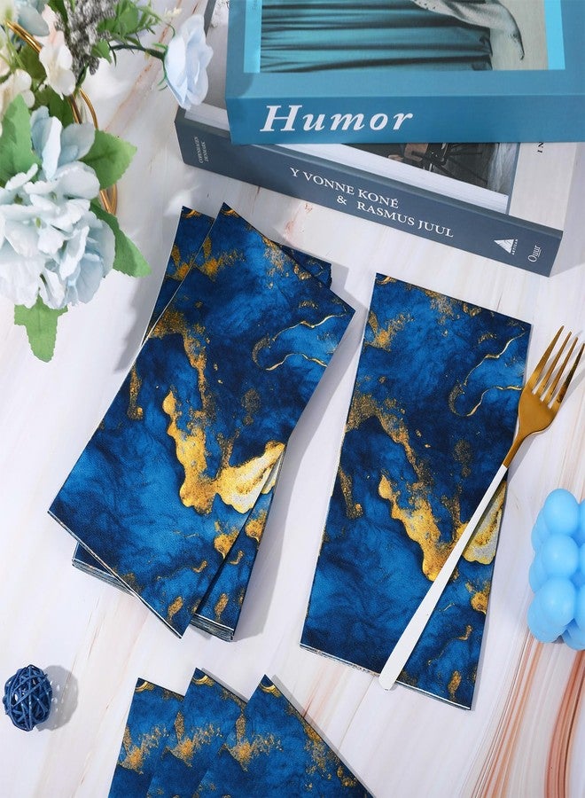 وولاين مناديل ورقية للضيوف من والين، بنقشة الرخام الأزرق والذهبي، للاستخدام مرة واحدة، مناسبة للحمام والمطبخ وتزيين الطاولة، 50 قطعة - Image 4